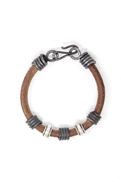 Leather snare bracelet with metal beads - ethical African jewelry