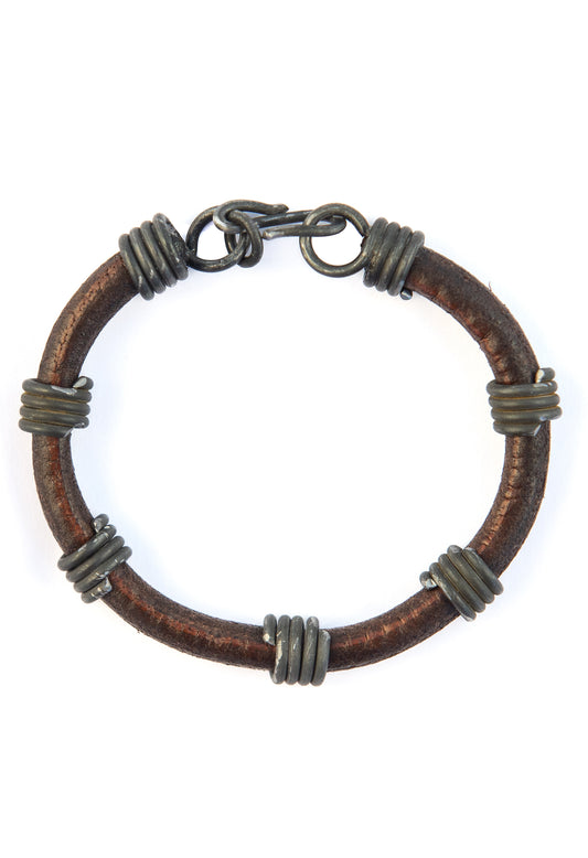 Leather snare bracelet dark brown