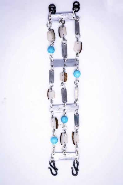 Rhino conservation snare & vegetable ivory bracelet in blue