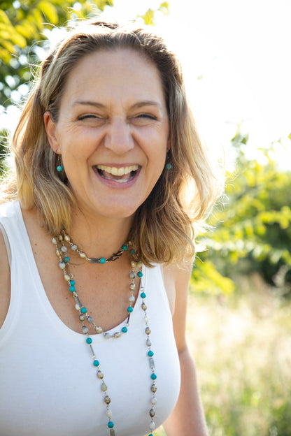 Turquoise & Ethiopian prayer bead snare bracelet & necklace