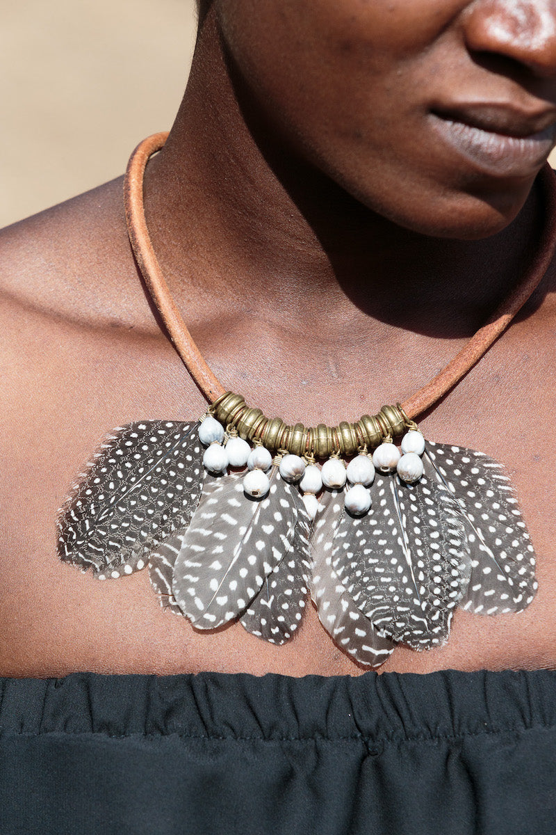 Guinea fowl feather necklace