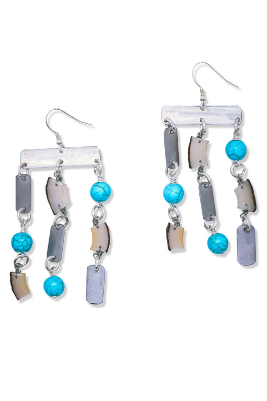 Rhino conservation snare & vegetable ivory earrings in blue