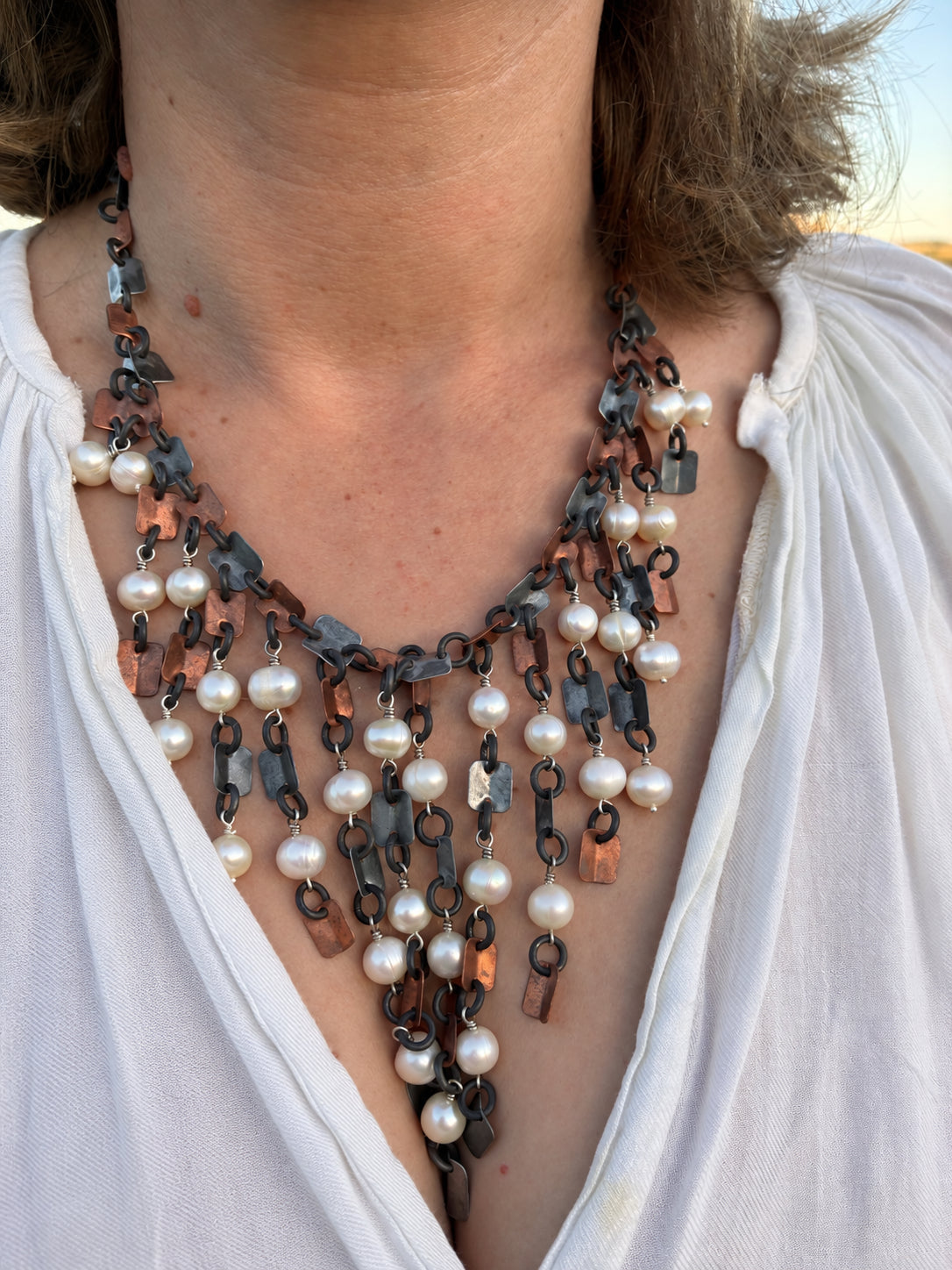 Pangolin & pearl statement necklace