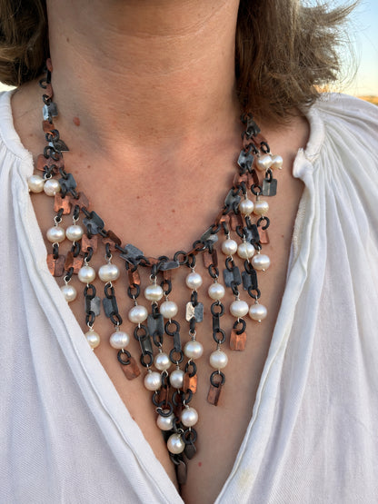 Pangolin & pearl statement necklace