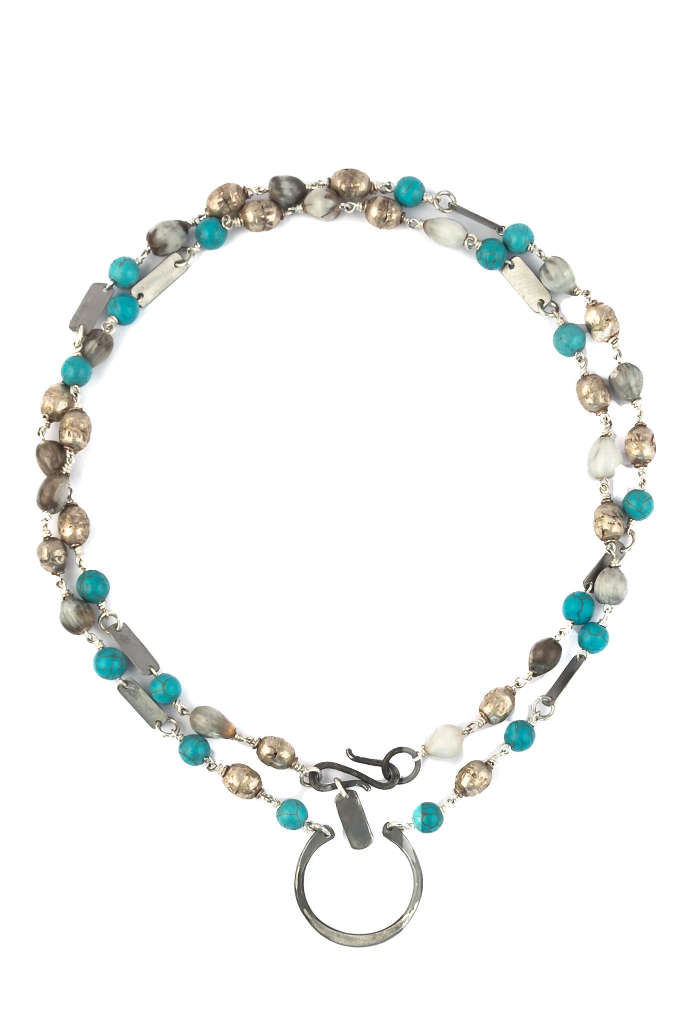 Turquoise & Ethiopian prayer bead snare necklace