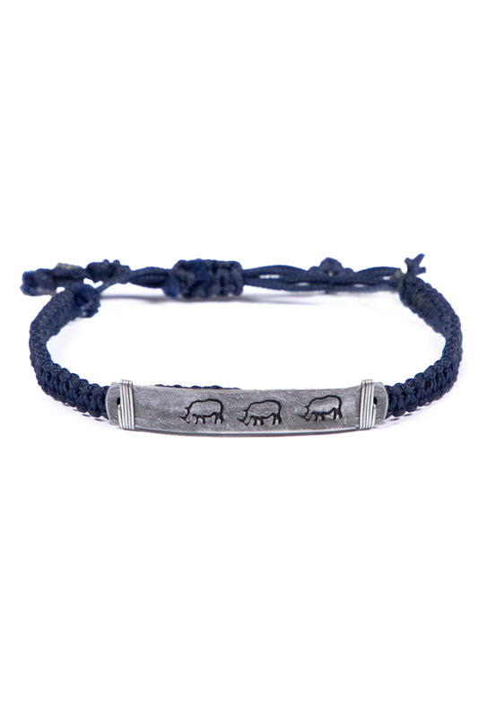 Hammered snare bracelet with rhino stamp
