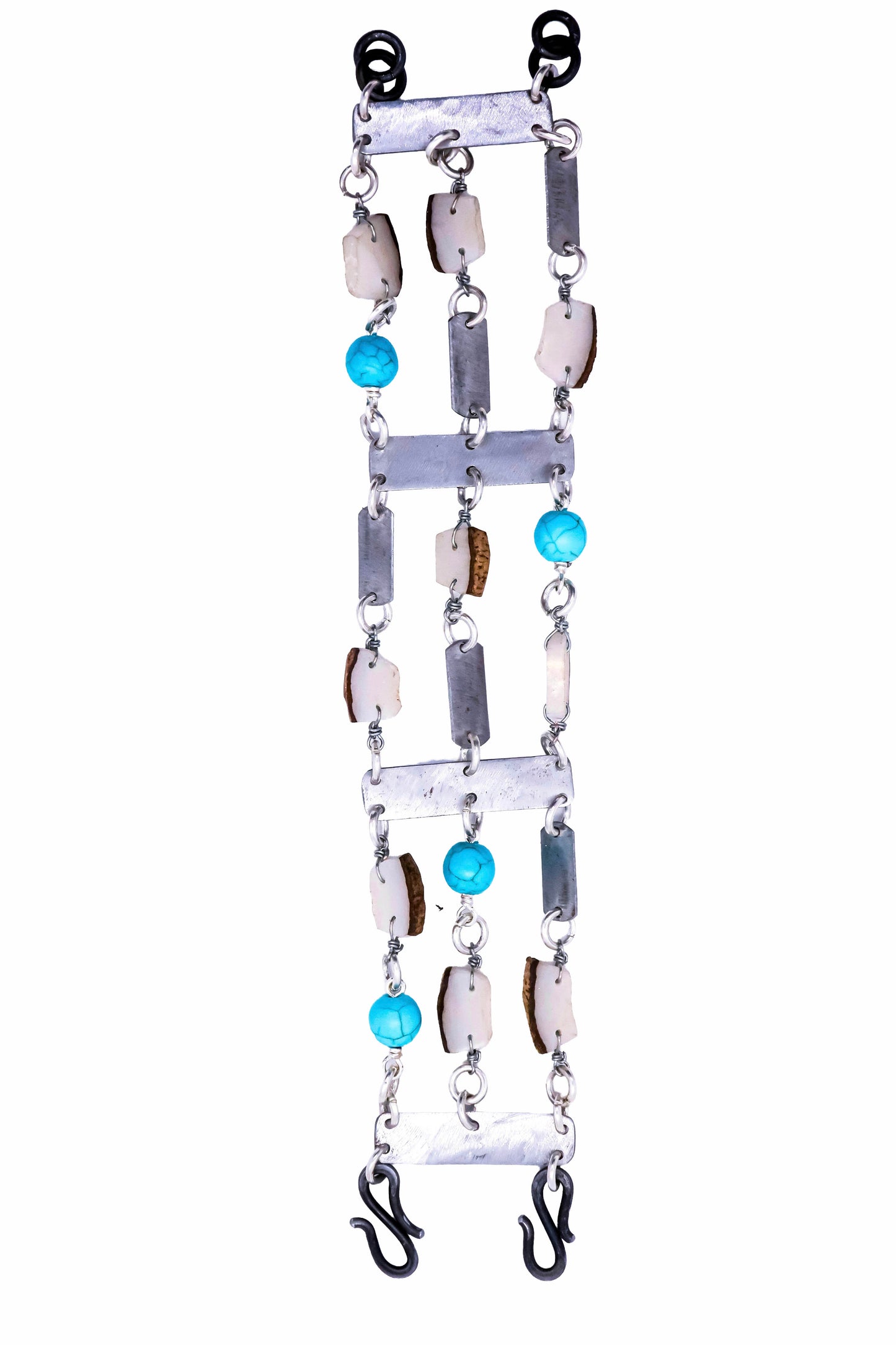 Rhino conservation snare & vegetable ivory bracelet in blue