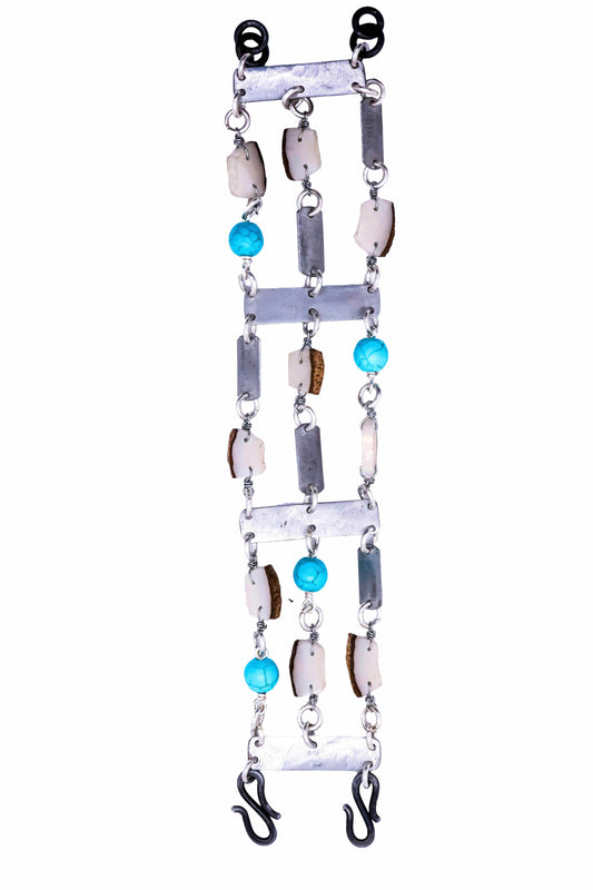 Rhino conservation snare & vegetable ivory bracelet in blue