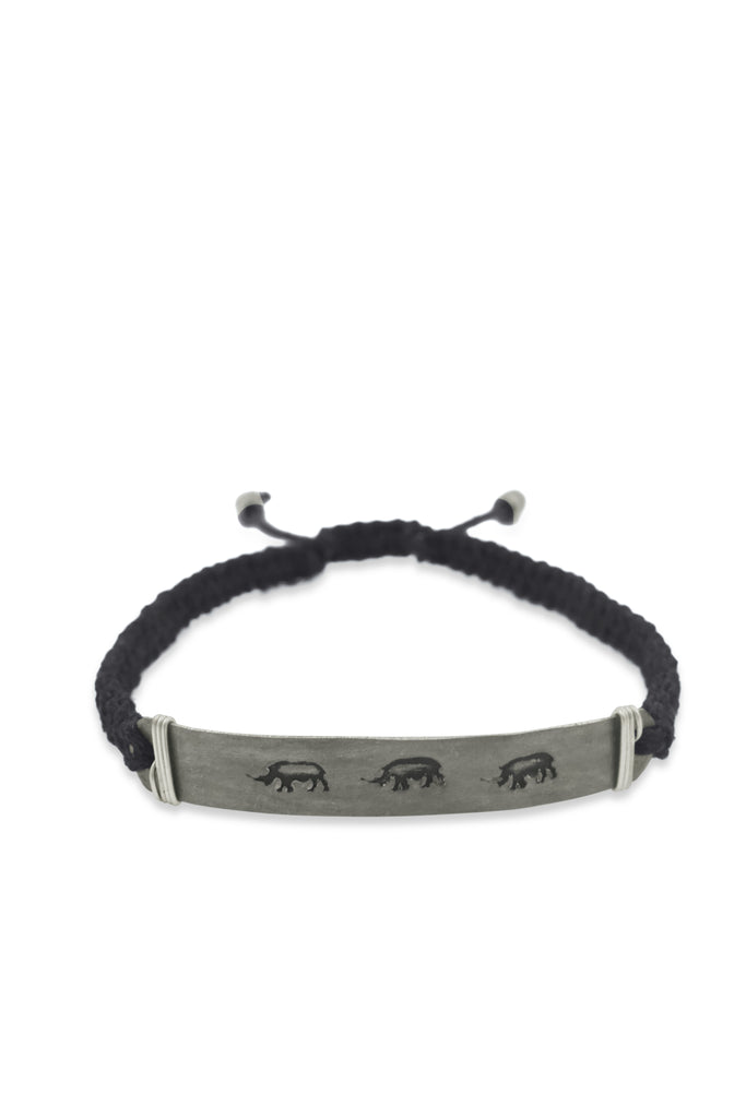 Hammered snare & cord bracelet with rhino stamp