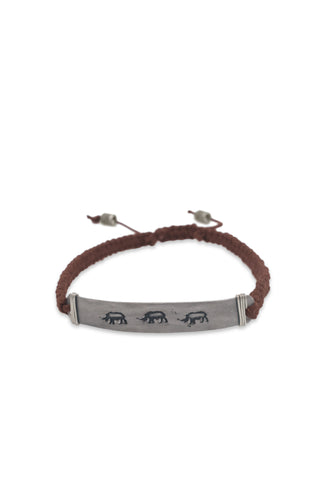 Hammered snare & cord bracelet with rhino stamp