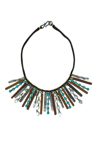 Organic element snare necklace in turquoise