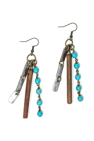 Organic element snare earrings in turquoise